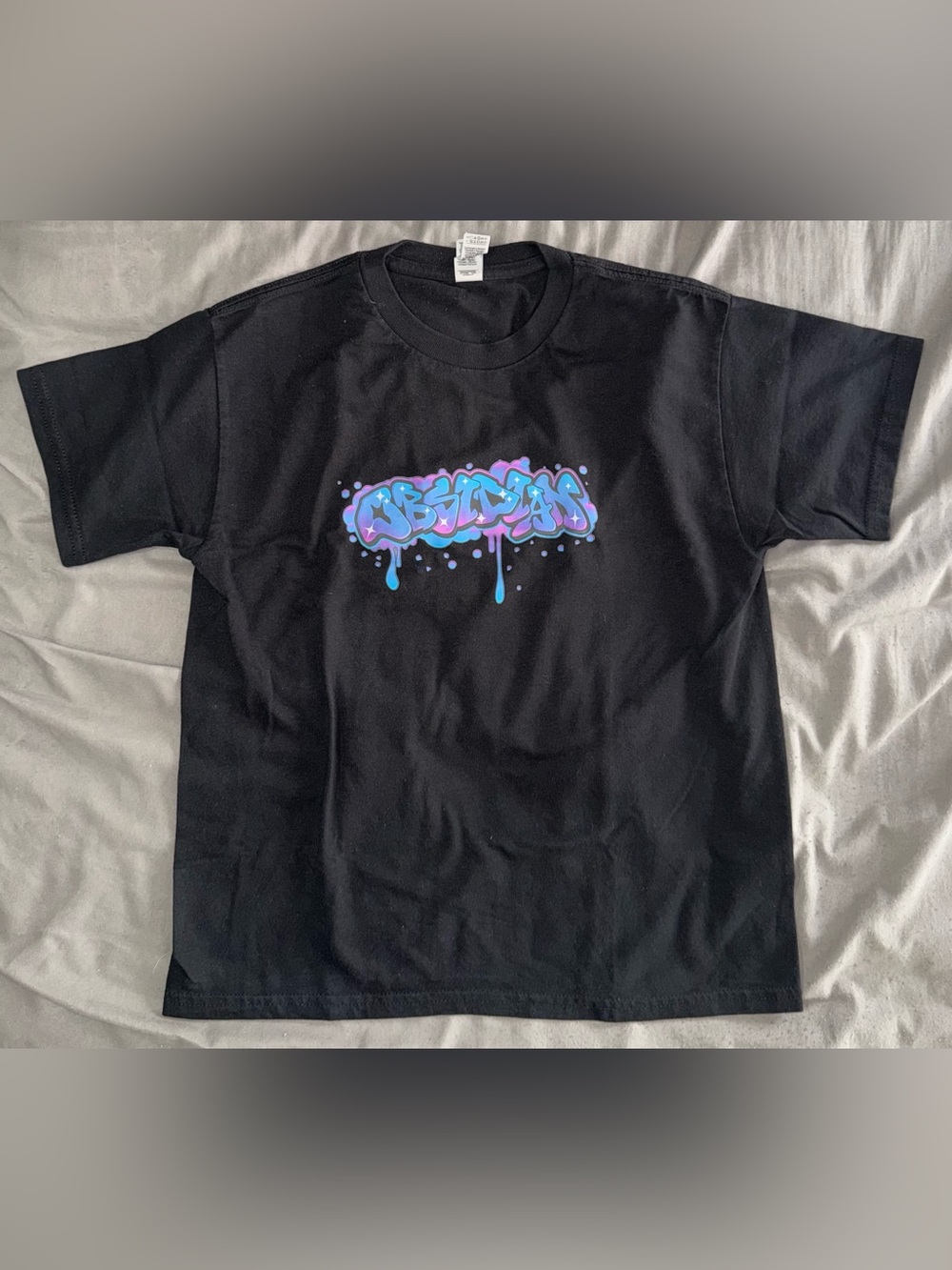 Graffiti Graphic T Shirt Youth L Black Blue Purple Streetwear Urban Tee